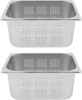 2 Pcs 8L Filtering Pans 6in Deep Anti-Jam Perforated Pan Stainless Steel Steam Pan Filter Basket 1/2 Vegetable Fruit Wash Basin Food Pan Chafing for Hotel Catering Kitchen Restaurant