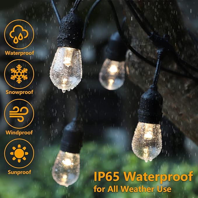 Mlambert 96Ft(2x48ft) 3-Color in 1 48Ft LED Dimmable Outdoor String Lights with Remote Plug-in 2700K/4000K/5000K Waterproof Lights for Patio Cafe