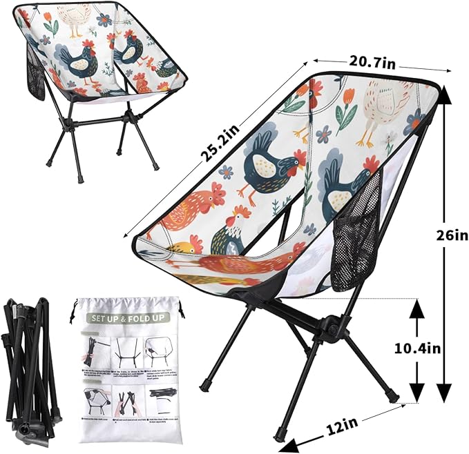 Honeybaby Folding Camping Chair Cute Chicken Camping Chairs Lightweight Portable Chair Outdoor Foldable Chairs for Camping Travel Picnic Beach Hiking