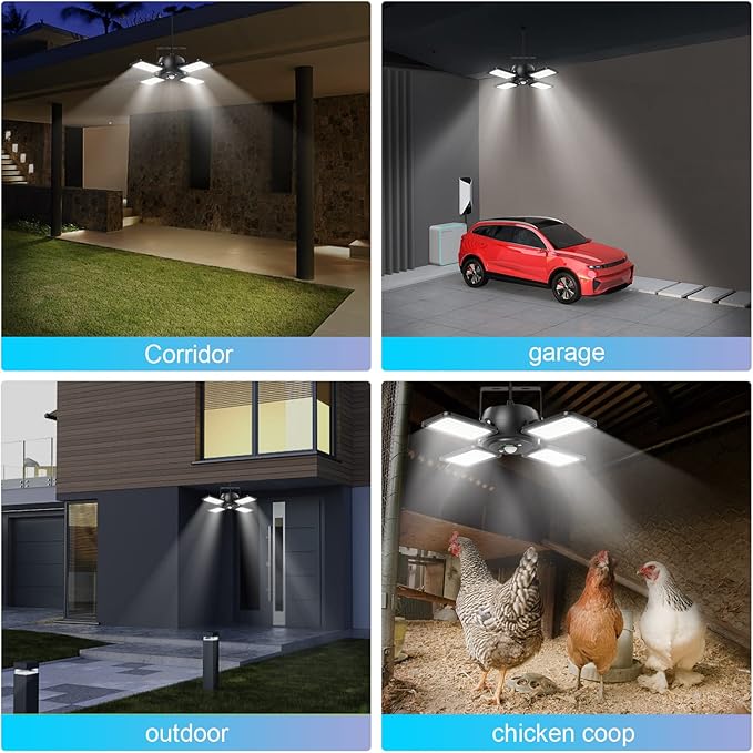Solar Shed Light Outdoor Indoor Solar Powered Motion Sensor Pendant Light144LED 1200LM Daytime Work with 5 Modes &amp Remote Control 4 Heads IP65 Waterproof for Garage Barn Shop 2 Pack