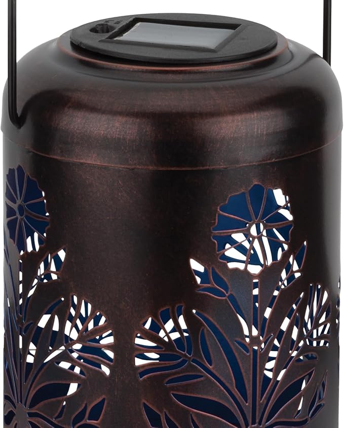 Regal Art &amp Gift Solar Flower Shadow Lantern Outdoor Waterproof Garden Décor Ideal Gift for Women Mom Grandma – Hanging Metal Solar Lights for Yard Patio Backyard Porch Blue
