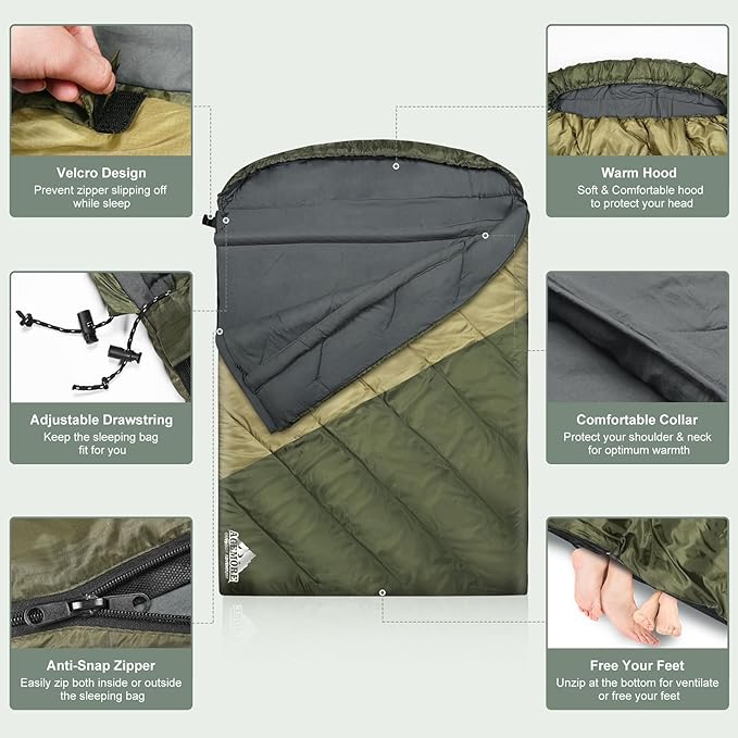 AGEMORE Sleeping Bag for Adults Single and Double Size Lightweight Waterproof XXL Sleeping Bag for Adults Kids Couples Camping Hiking Backpacking Or Traveling Warm &amp Cold Weather