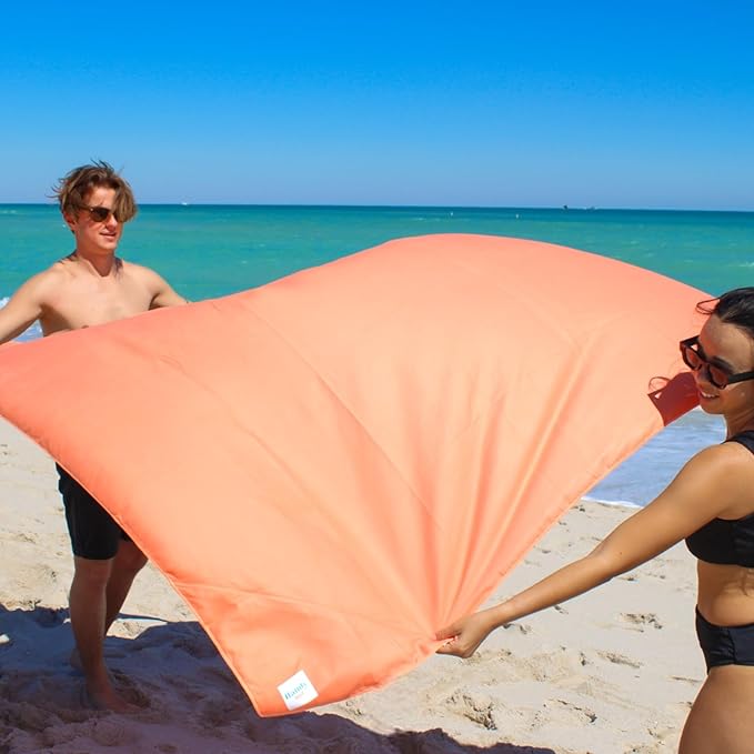 Plush Microfiber Beach Blanket Extra Large Beach Mat for 3-6 Persons Sandproof Windproof | Hole for Umbrella Corner Sand Pockets to Fight Wind (Bag for Blanket Included)