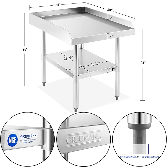 GRIDMANN NSF 16-Gauge Stainless Steel 24 L x 30 W x 24 H Equipment Stand Grill Table with Undershelf for Commercial Restaurant Kitchen