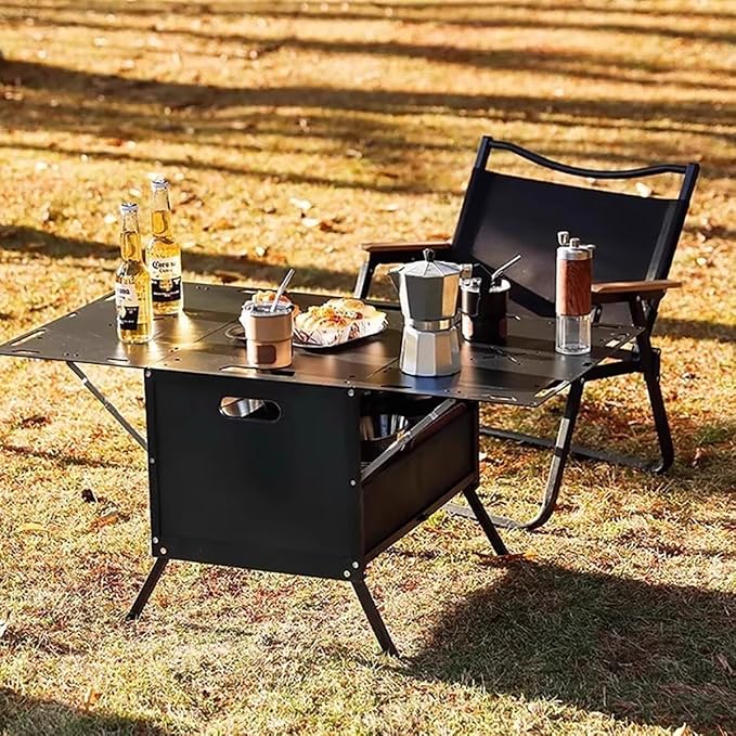 Camping Table with Storage Box Outdoor Stor-Age B-ox Practical Stor-Age Bo-x 54L Collapsible Trunk Organizer with Lid Folding STO-Rage Bin for Camping Picnic Home