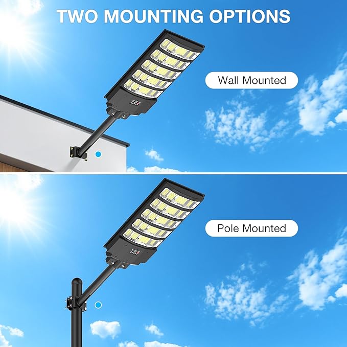 Solar Street Light Outdoor Waterproof8000W Solar Powered Parking Lot Lights Large Street Light Dusk to Dawn with Motion Sensor LED Flood Light Wide Angle Lamp for Patio and Parkling Lot-1Pack