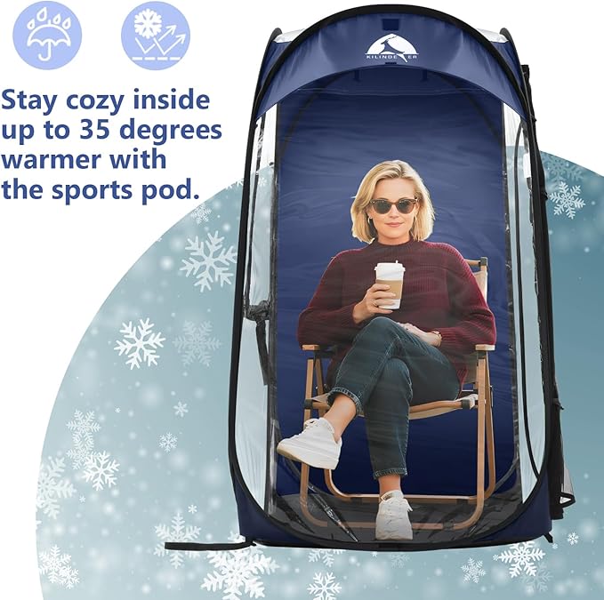 Sports Pod Kilindeer Pop Up Weather Tent for 1 Person – Portable All-Weather Shelter with Clear TPU Panels Instant Setup for Outdoor Events Camping Hiking Wind &amp Rain Protection