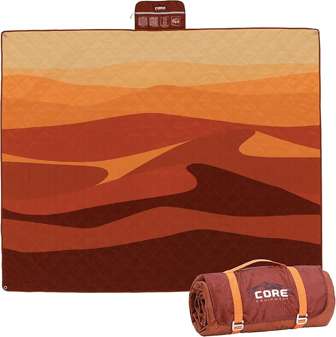 CORE Outdoor Weighted Blanket | Packable Waterproof Picnic Blanket Beach Mat Tent Camping Rug &amp Stadium Blanket | Large Portable 94 x 78 Quilt Design with Built-in Straps and Carry Handle