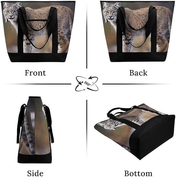 Insulated Shopping BagLarge Reusable Cooler Bags Wild Bobcat Printed Foldable Shopping BagTravel Waterproof Shoulder Bag