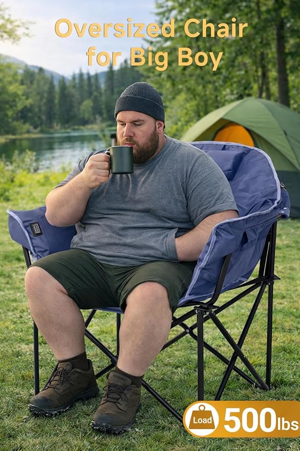 Slsy Heated Camping Chair Oversized Outdoor Portable Heated Folding Chair Heavy Duty 500 lbs Support Padded Seat for Outdoor Sports Camping Patio and Picnics(Celadon)