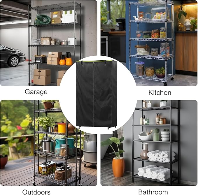Storage Shelf Cover（48Wx 18D x 72H inches） 600D Heavy Duty Dustproof Storage Wire Shelf Covers for Pantry Waterproof Shelf Covers for Wire ShelvingStorage Rack Cover with Zipper(Black)