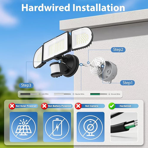 150W Motion Sensor Lights Outdoor for Outside 15000LM LED Flood Lights Outdoor Wired Dusk to Dawn Exterior Security Floodlight Fixture Waterproof IP65 Outdoor Lighting for House Garage