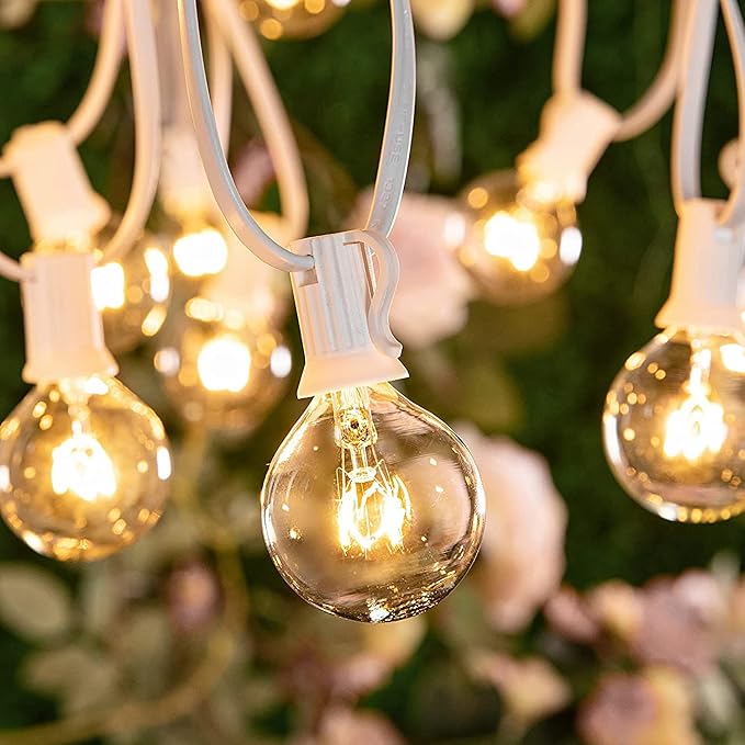 Abeja 50Ft Outdoor Patio String Lights with 53 Clear Globe G40 BulbsUL Listed for Patio Porch Backyard Deck Bistro Gazebos Pergolas Balcony Wedding Gathering Parties Decor White