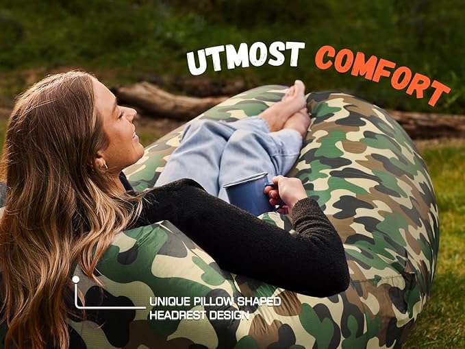 WEKAPO Inflatable Couch Air Lounger Chair - Camping &amp Beach Accessories Portable Blow up Sofa for Hiking Lawn Indoor/Outdoor Movies &amp Music Festivals. Lightweight and Easy to Set Up Air Ham