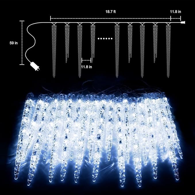 Minetom Icicle Lights Outdoor With Clips 20ft 100 LED 20 Tubes Twinkling Crystal String Lights Connectable Waterproof Hanging Christmas Lights Plug in for Eave Outdoor Blue