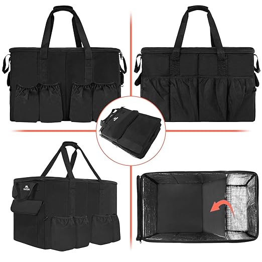 MATEIN Insulated Food Delivery Bag XXXL Thermal Catering Bag for Hot &amp Cold Food Water-Resistant Foldable Pizza Delivery Carriers for Transport with 4 Cup Holders &amp Reinforced Bottom Black