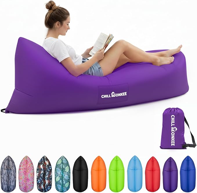 Portable Inflatable Lounger for Beach &amp Camping – Self-Inflating Air Couch Beach Sofa and Outdoor Lounge Chair for Relaxation and Comfort