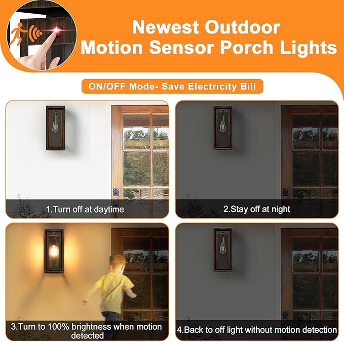 15 Motion Sensor Classic Outdoor Light Fixture Wall Mount 3 Lighting Modes Waterproof Anti-Rust Wall Sconces 2 Pack Exterior Lighting Fixtures for Front Door Porch Garage