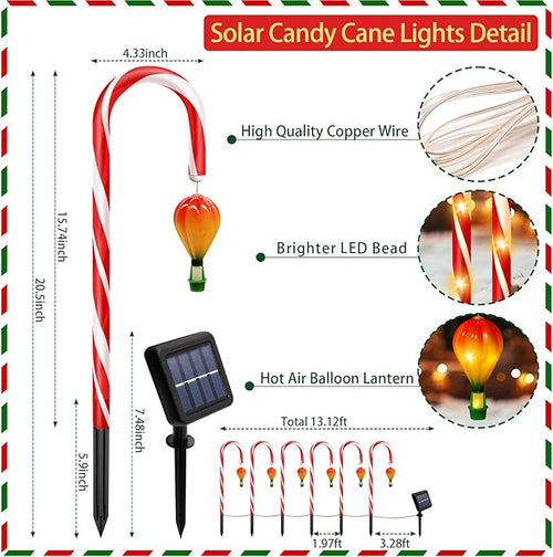 12 Pack Outdoor Solar Christmas Decorations 180 Bright LED Solar Candy Cane Christmas Lights 8 Lighting Modes Waterproof Outside Xmas Decorations with Lantern Decor Lights for Pathway Yard Garden