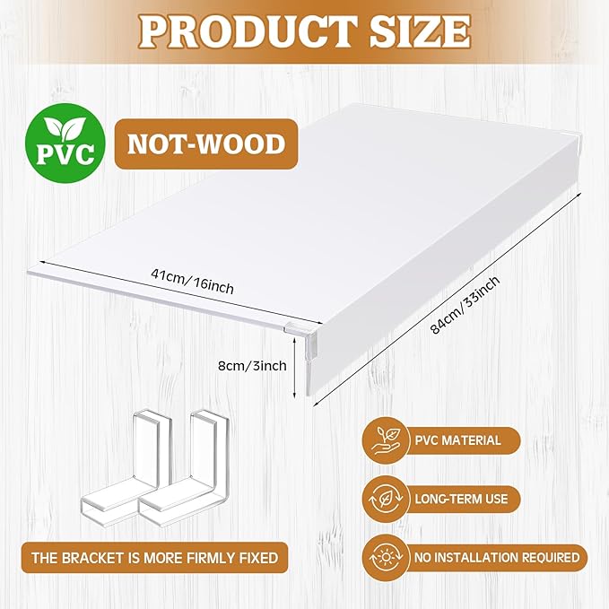 Hoolerry 3 Pcs 33 x 16 Inch Foamed PVC Wire Rack Covers for Removable Closet Decoration(Not Wood) Don't Bear Too Much Weight Pantry Shelves Covers for Bathroom Kitchen Shelving(White