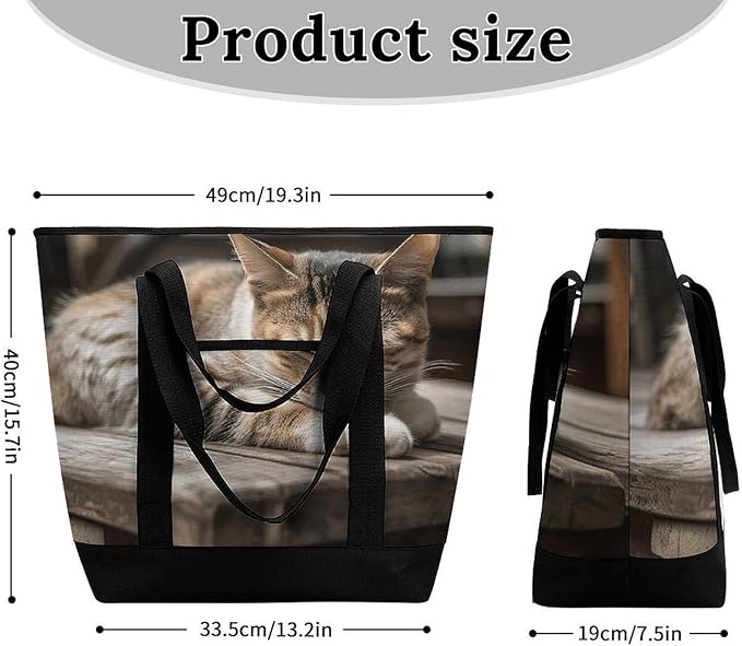 Insulated Shopping BagLarge Reusable Cooler Bags Cat Sleeping Printed Foldable Shopping BagTravel Waterproof Shoulder Bag