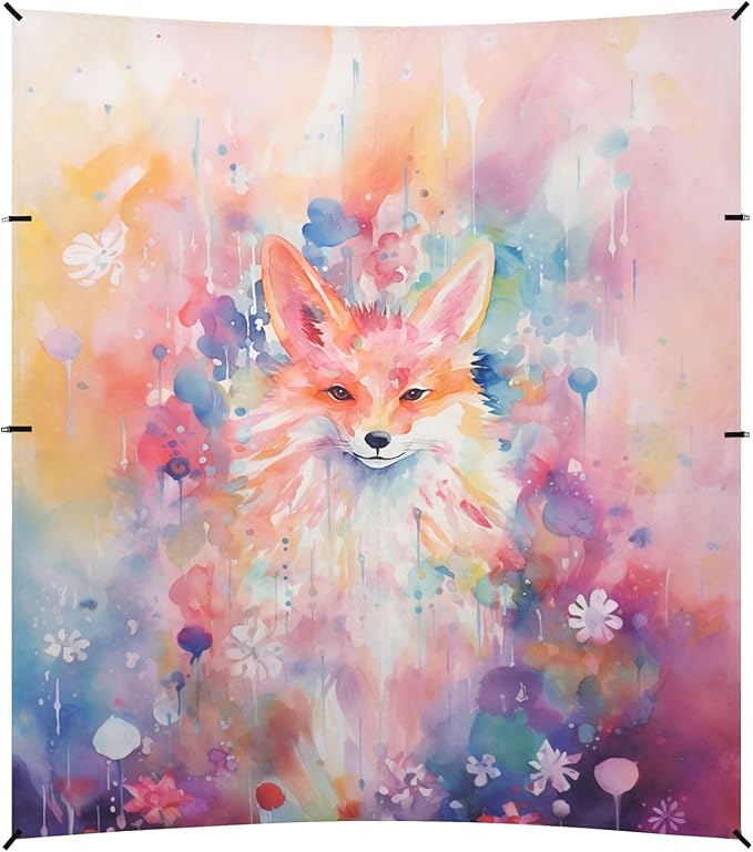 Camping Sun Shelters Watercolor Fox and Flowers Beach Canopy 126 * 110.2in