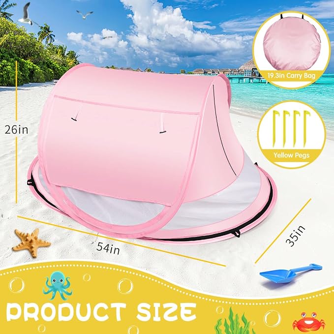 Baby Beach TentLarge Pop Up Beach Tent Sun Shade for BeachPortable Baby Travel Tent with Mosquito NetIndoor Baby Play TentUPF 50+ UV Protection Sun Shelters for Infants
