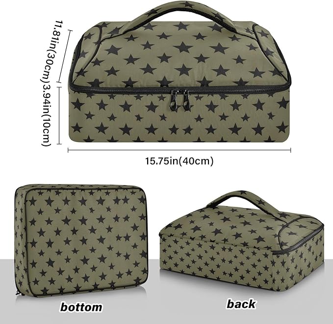 Casserole Carrier Pattern Black StarsInsulated Casserole Carrier for Hot or Cold Food Thermal Lunch Tote for Potluck Parties Picnic Beach Fits 9 x 13 Inches Baking Dish