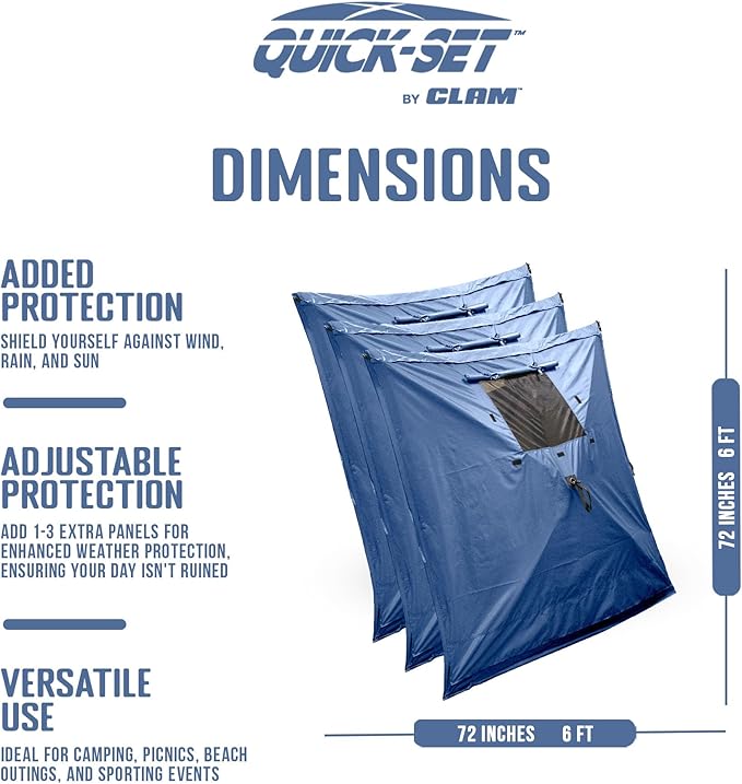 Clam Quick-Set Wind &amp Sun Panel Attachment – Accessory for Screen Shelter Canopy Tent – Includes 3 Panels with Carry Bag – Outdoor Privacy &amp Weather Protection (Tent Not Included)