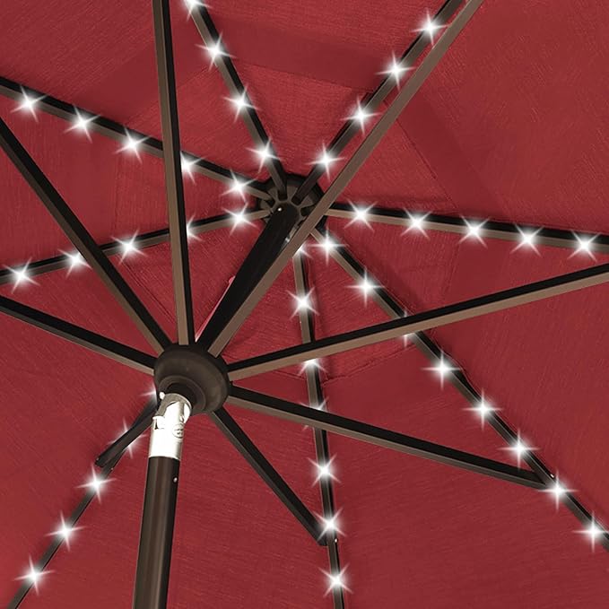 EliteShade USA 10-Year-Non-Fading 10Ft Market Umbrella with 80 LED Lights Patio Umbrella Outdoor Table Umbrella with Ventilation(Burgundy)