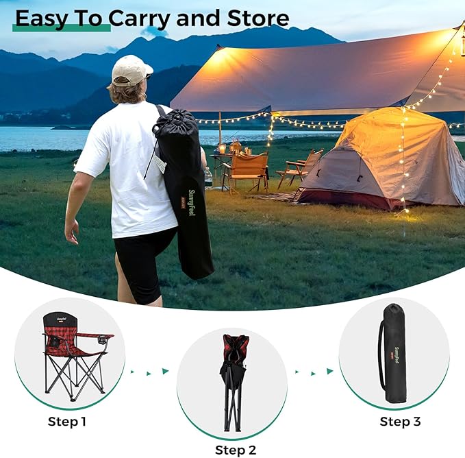 SUNNYFEEL Oversized Folding Camping Chair 2 Pack 800 LBS Heavy Duty for Big Tall People Red Padded Portable Collapsible Chairs with Armrest Cup Holder &amp Pocket for Outdoor Travel Picnic Camp Sport