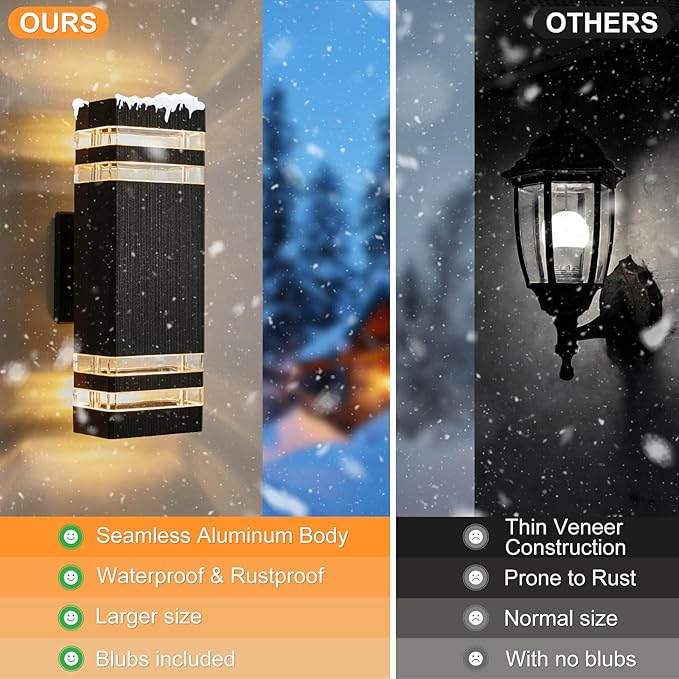 LMP 2 Packs Outdoor Wall Lights Up and Down LED Porch Lights IP65 Waterproof Aluminum Exterior Lighting Fixtures Outdoor Sconces Wall Lighting for House Front Door Garage (3000K Bulbs Included)