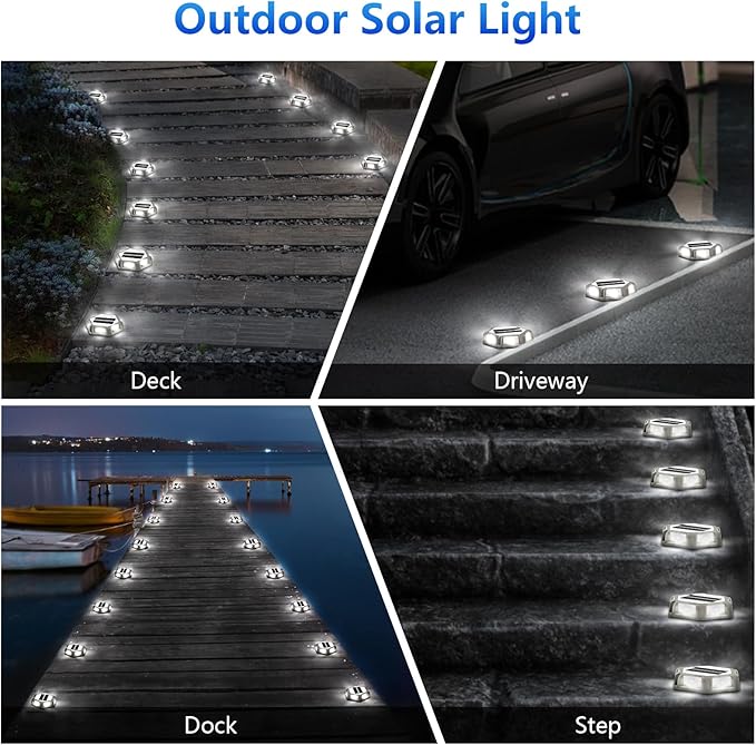 T-SUN Solar Deck Lights Outdoor 24 Pack Solar Driveway Lights for Outside 6000K Modes Dock Deck Light Solar Powered Waterproof Step Light for Yard Pathway Walkway Sidewalk Stair