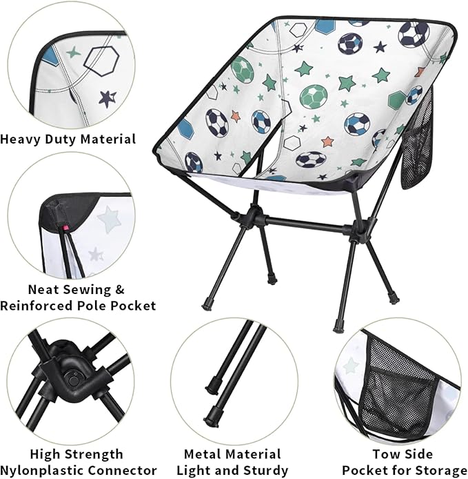 Honeybaby Folding Camping Chair Cartoon Soccer Camping Chairs Lightweight Portable Chair Outdoor Foldable Chairs for Camping Travel Picnic Beach Hiking