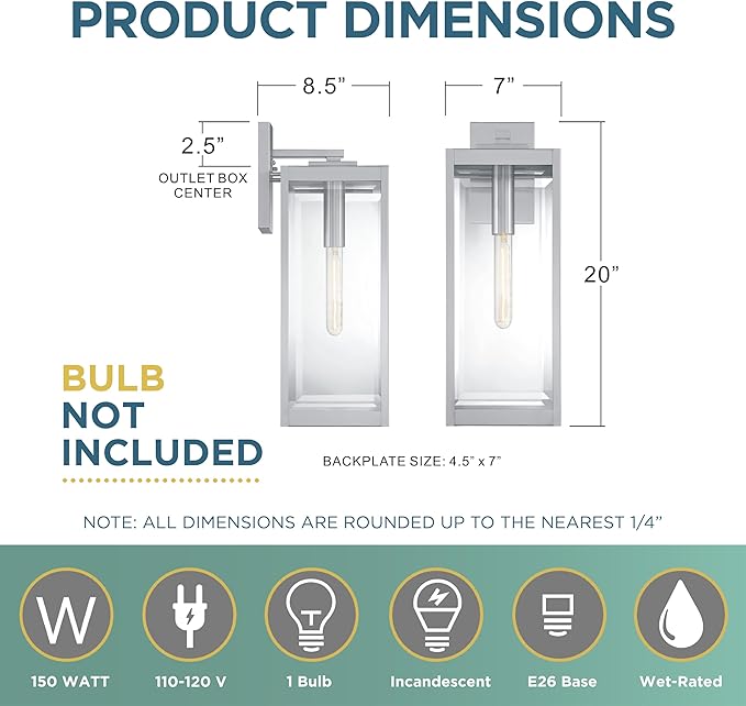 Quoizel Westover Modern Wall Sconce 20 Inch Stainless Steel 1-Light Outdoor Light Fixture Clear Beveled Glass Wall Lantern 150 W Industrial Design Wall Light for Porch Patio Gazebo or Yard
