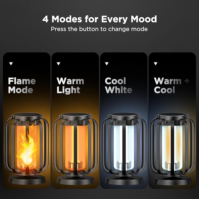 Hompavo Gen2 Solar Lanterns Outdoor Lights with Ultra-Real Flame 2 Charging (USB/Solar) &amp 2 Modes - Waterproof Decorative Hanging/Table Lights for Pathway Yard Patio Garden Decor Gifts for Women