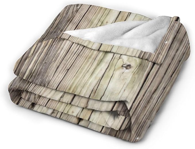 50X40 Weathered Wooden Boards with Rustic Patina Lightweight Flannel Blanket - Soft and Breathable Polyester Suitable for Travel Camping and Home Decoration