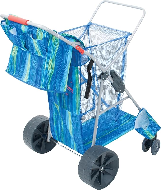 Rio Beach Wonder Wheeler Deluxe Utility Lawn and Beach Foldable Cart Blue Print