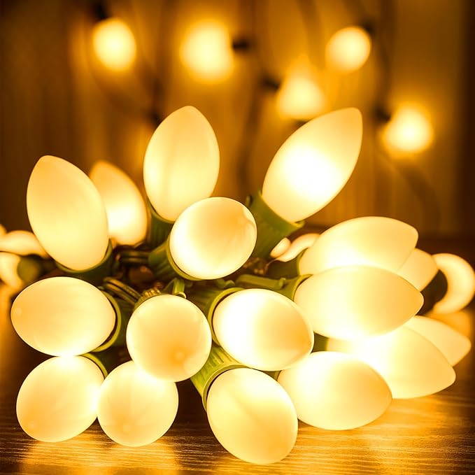 Vintage C9 LED Christmas Lights Outdoor 25FT Christmas String Lights with 25 Bulbs Connectable Waterproof Lights for Christmas Tree Roofline Garden Patio Backyard Decoration Warm White