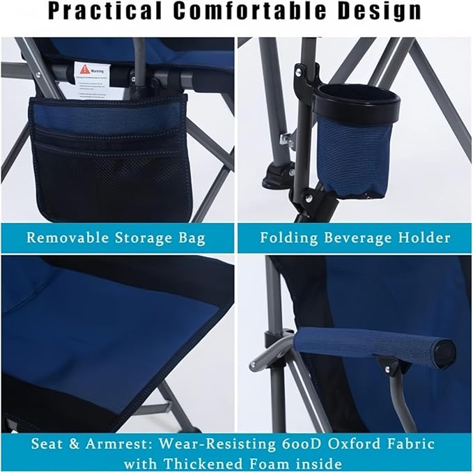 PETRELS Outdoor Folding Chair Outdoor Iarge Fishing Chair Aluminum Folding Camping Chair Portable Large Size High Back Chair with Arm Rest Cup Holder(Green)