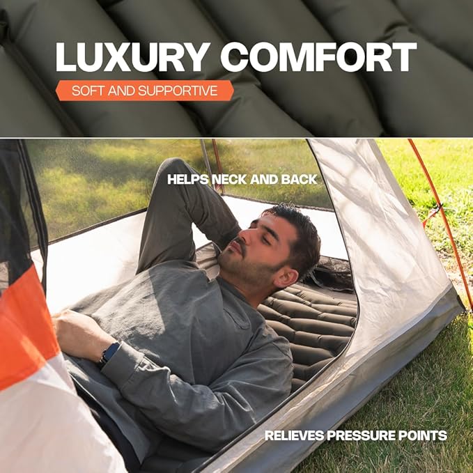 ANGORA BRANDS Inflatable Sleeping Pad for Camping &amp Backpacking – Lightweight 2.1” Thick Compact Sleeping Mat 25” Wide Portable Pad for Hiking Travel &amp Outdoor Use