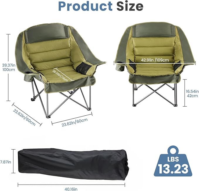 DUMOS Oversized Camping Chair for Adults - 450lbs Heavy Duty Folding Chair with Cup Holder &amp Side Pockets Portable Chair for Camping Fishing Hiking Picnic