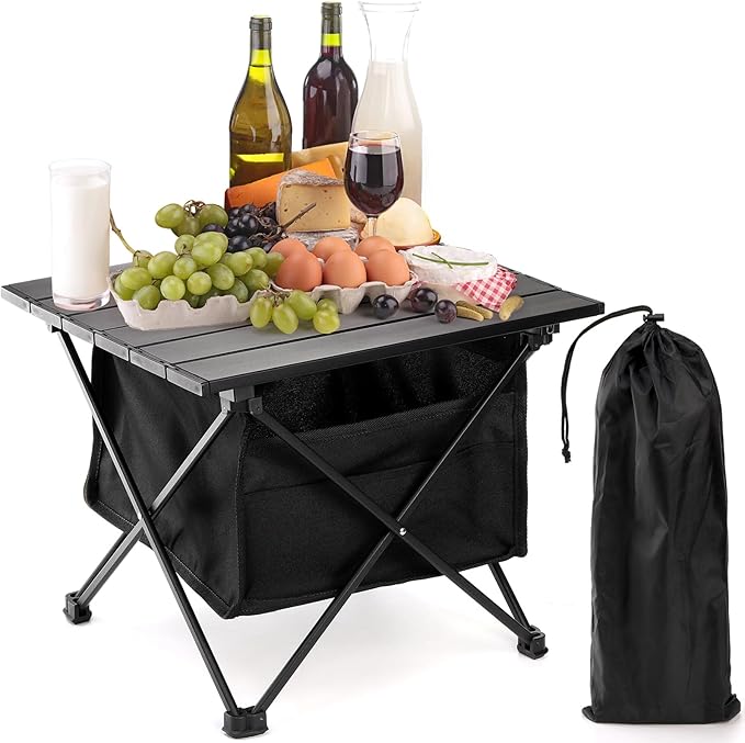 SOUJOY Folding Camping Table with Storage Bag Small Beach Side Table Portable Collapsible Aluminum Picnic Tent Side Table for Outdoor Cooking BBQ Hiking Boat Travel