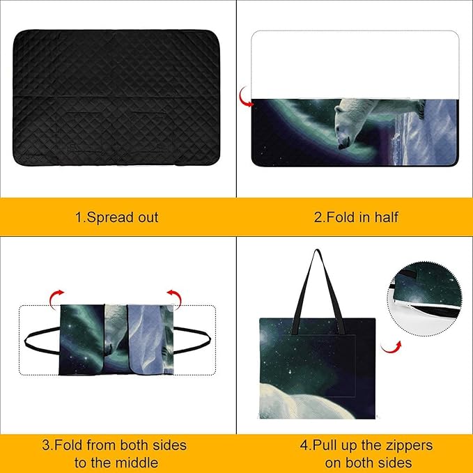 Zipper Polar Bears Northern Lights Style Picnic Mat Suitable for Travel Camping Park Or Home Use