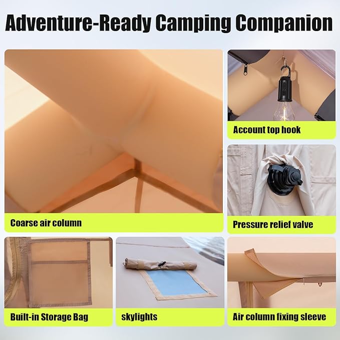 Inflatable Camping Tent with Electric Air Pump - 420D Heavy Duty Oxford - 5 Min Auto-Inflation - Panoramic Stargazing Skylight - 4 Season Luxury Glamping Cabin 4-10 Person Multiple Sizes