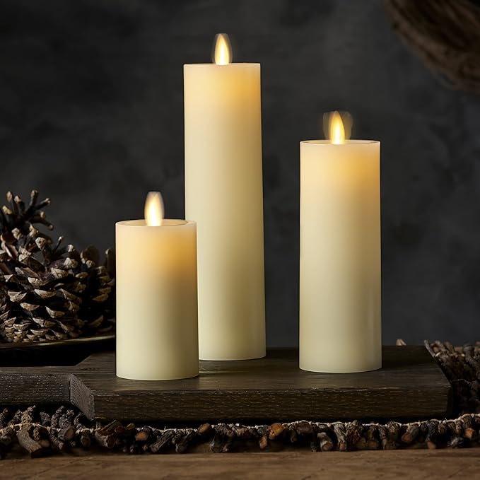 Luminara Classic Slim Flameless LED Candle Ivory 2 x 6.1 Battery Operated Moving Flame Pillar w/Timer Safe Realistic Wax Candle Home Decor