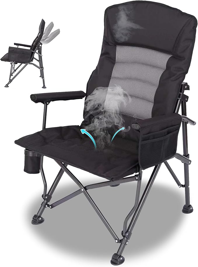 Camping ChairsAdjustable Backrest ChairOversized Lawn Chair Supports 350lbsOut Door Folding Chairs with Side Pockets and Cup HolderIdeal for BeachFishingCampingPatio Relaxation