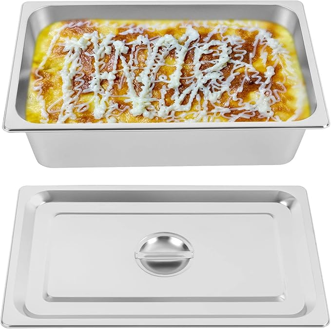 4 Pack Hotel Pan 5.9-Inch Deep Steam Table Pan with Lid 21.26 L x 12.6 W Hotel Pans Stainless Steel Pans Restaurant and Commercial Steam Tables
