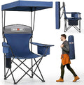 Overmont Camping Chair with Canopy Shade &amp Cooler Bag - Oversized Folding Beach Chair with High Back Support Big Cup Holder - Portable Lawn Chair for Outdoor Travel Sports Fishing - Support 330lbs