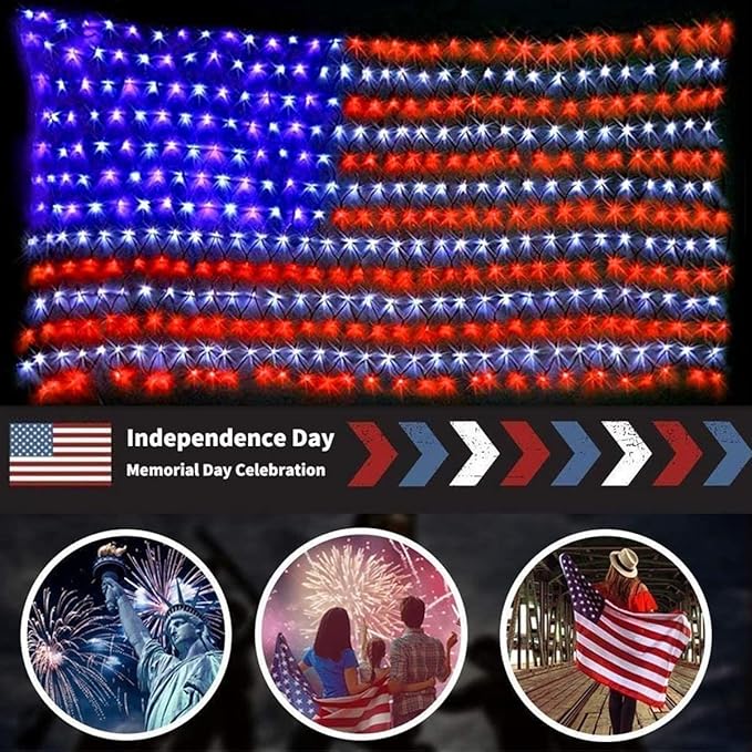 HYH American Flag Lights Outdoor Solar String Lights with 420 Super Bright LED Waterproof Flag Net Light of The United States for YardGardenFestivalHoliday4th of JulyIndependence Day Decoration